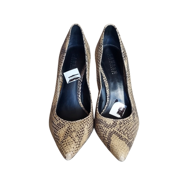 Lauren Ralph Lauren Snakeskin Embossed Leather Pointed Toe Stilletto Heels - Picture 2 of 16